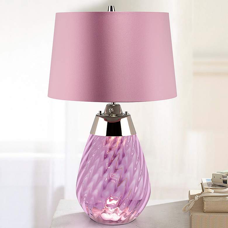 Image 1 Lena Plum Art Glass Small Table Lamp with Plum Satin Shade