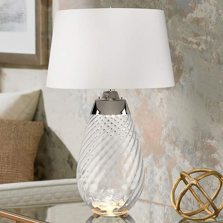 Image 1 Lena Smoke Art Glass Large Table Lamp with Off -White Shade