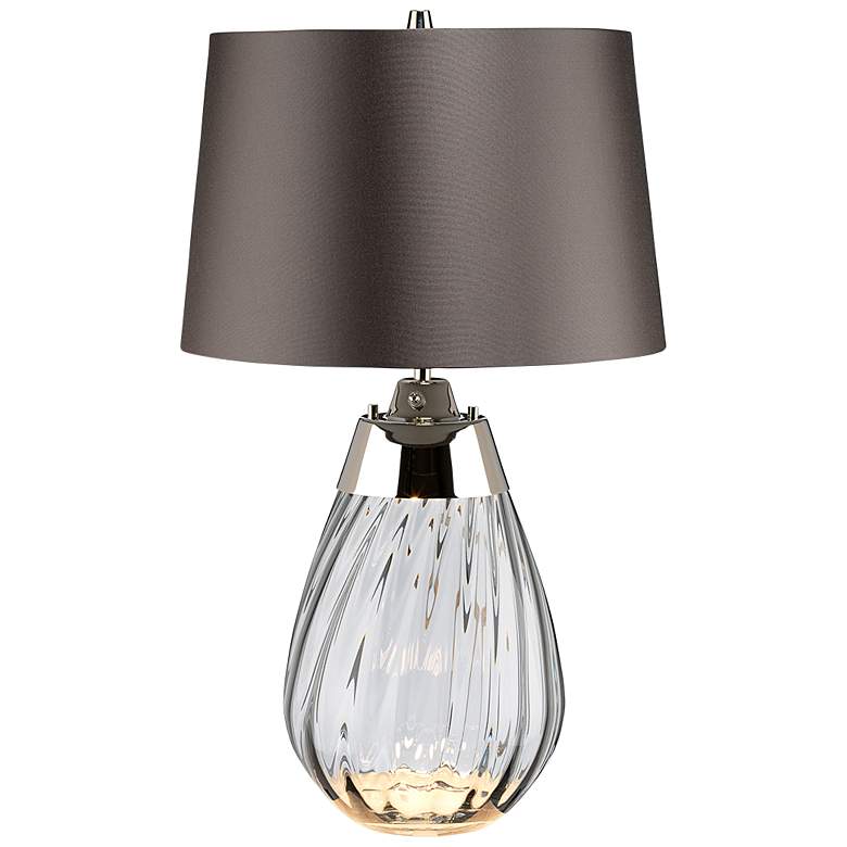 Image 2 Lena Smoke Art Glass Small Table Lamp with Brown Satin Shade