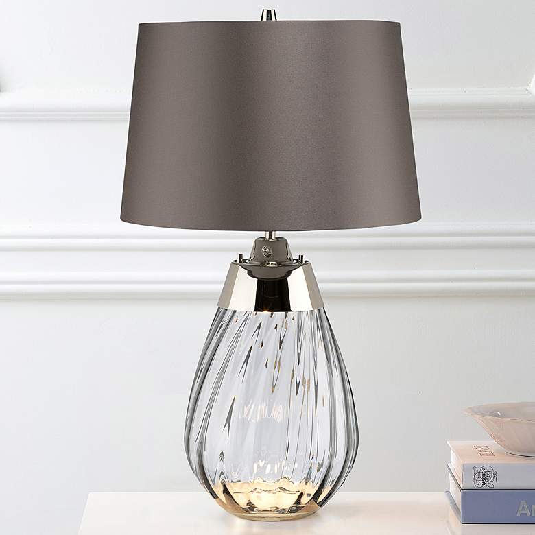 Image 1 Lena Smoke Art Glass Small Table Lamp with Brown Satin Shade