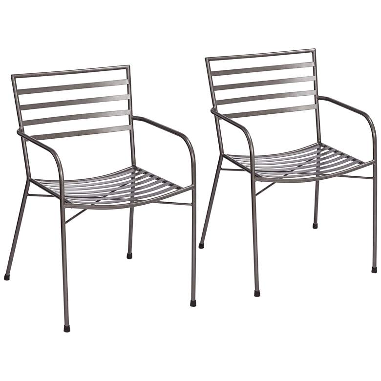 Image 1 Lenard Gray Metal Stacking Outdoor Armchairs Set of 2