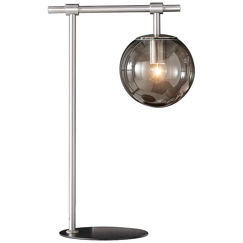 Image 2 Lencho Brushed Nickel Accent Table Lamp with Smoke Shade