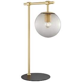 Image2 of Lencho Gold Metal Accent Table Lamp with Smoke Shade