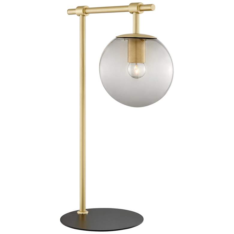 Image 2 Lencho Gold Metal Accent Table Lamp with Smoke Shade