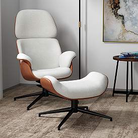Image1 of Lennart Ivory Brown Swivel Lounge Chair