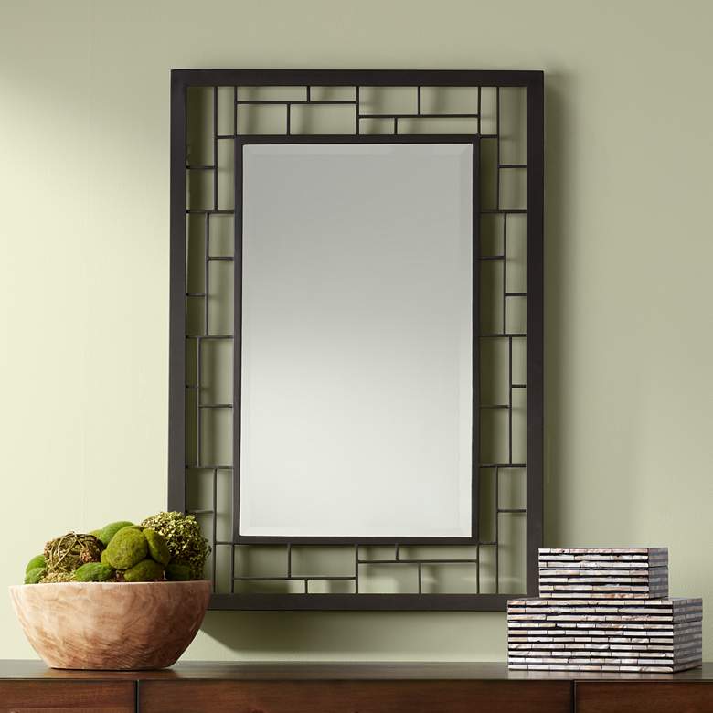 Image 1 Lennington Bronze Grid 27 3/4 inch x 40 inch Wall Mirror