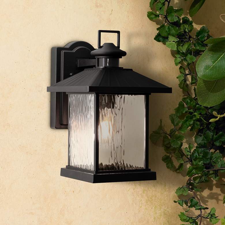 Image 1 Lennon 11 1/2 inchH Black Dusk to Dawn Outdoor Wall Light