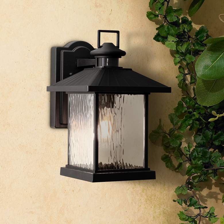 Image 1 Lennon 11 1/2"H Black Dusk to Dawn Outdoor Wall Light