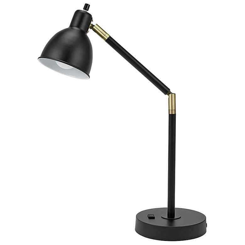 Image 1 Lennon 20.75" High Black & Brass Power Outlet Adjustable Desk Lamp