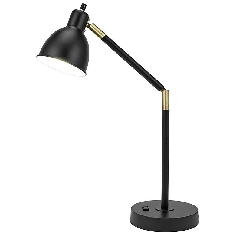 Image 2 Lennon 20.75" High Black & Brass Power Outlet Adjustable Desk Lamp more views