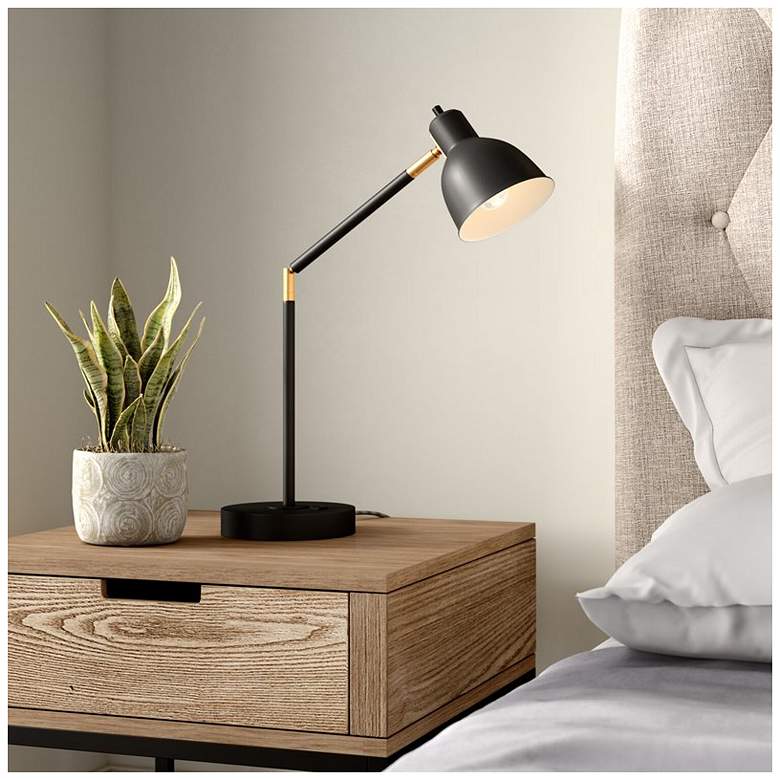 Image 5 Lennon 20.75" High Black & Brass Power Outlet Adjustable Desk Lamp more views