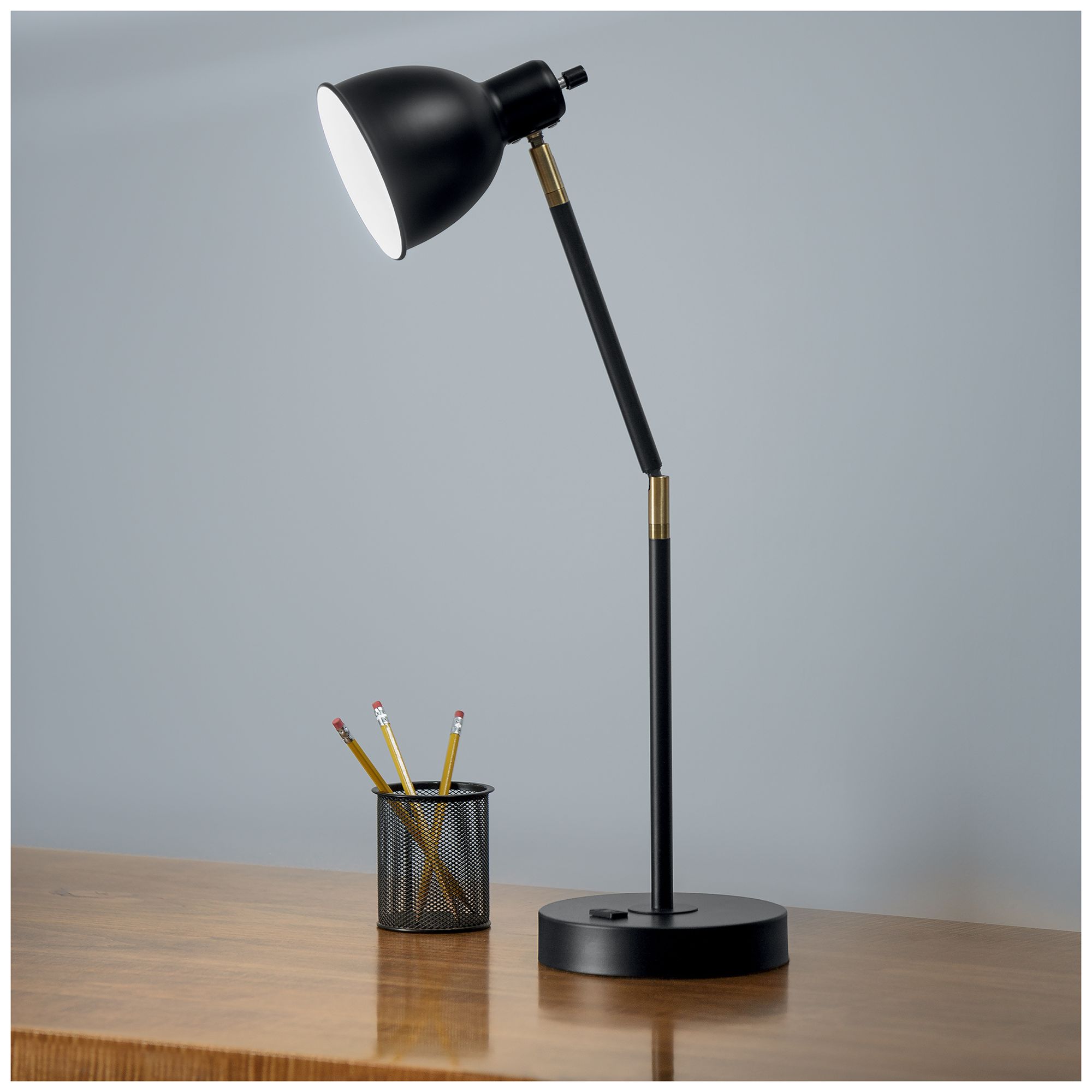 Lennon 20.75" High Black &amp; Brass Power Outlet Adjustable Desk Lamp