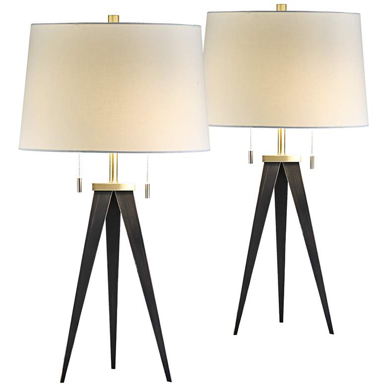 Image 1 Lennon Bronze and Antique Brass Tripod Table Lamps Set of 2