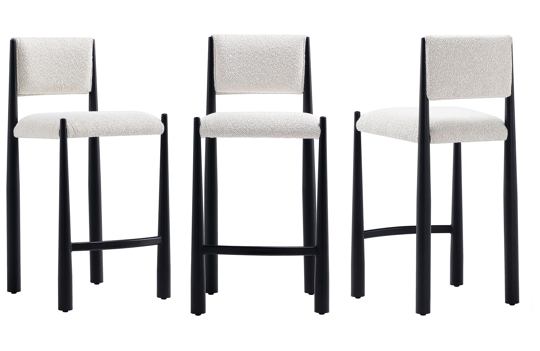 Lennor Mid-Century Modern Boucle Metal Counter Stool in Cream