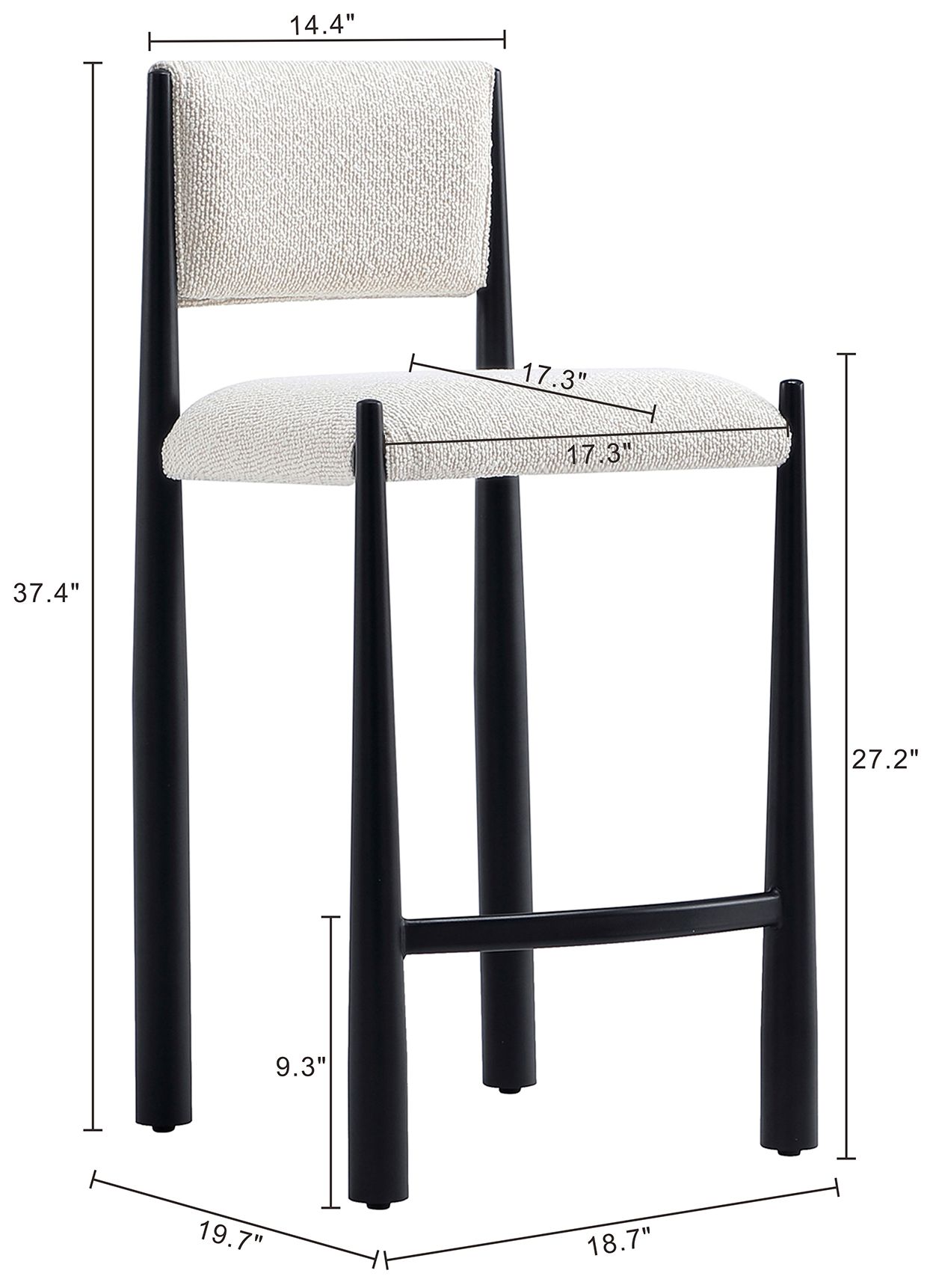 Image 4 Lennor Mid-Century Modern Boucle Metal Counter Stool in Cream more views