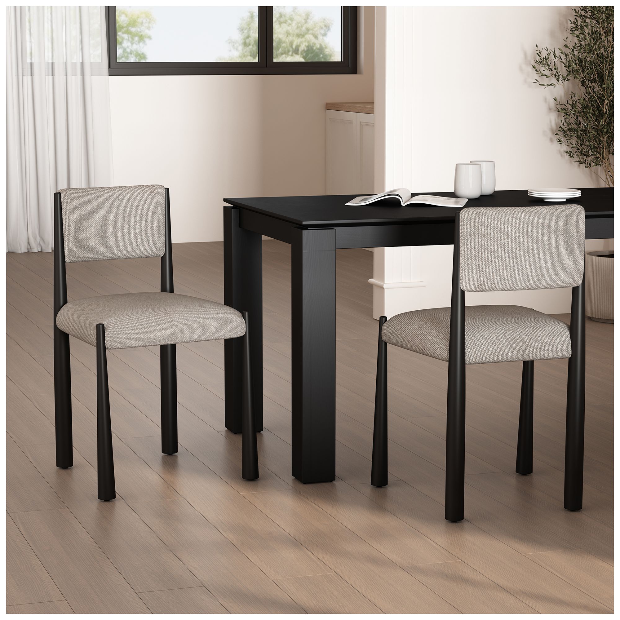 Lennor Mid-Century Modern Boucle Metal Side Chair in Champagne - Set of 2