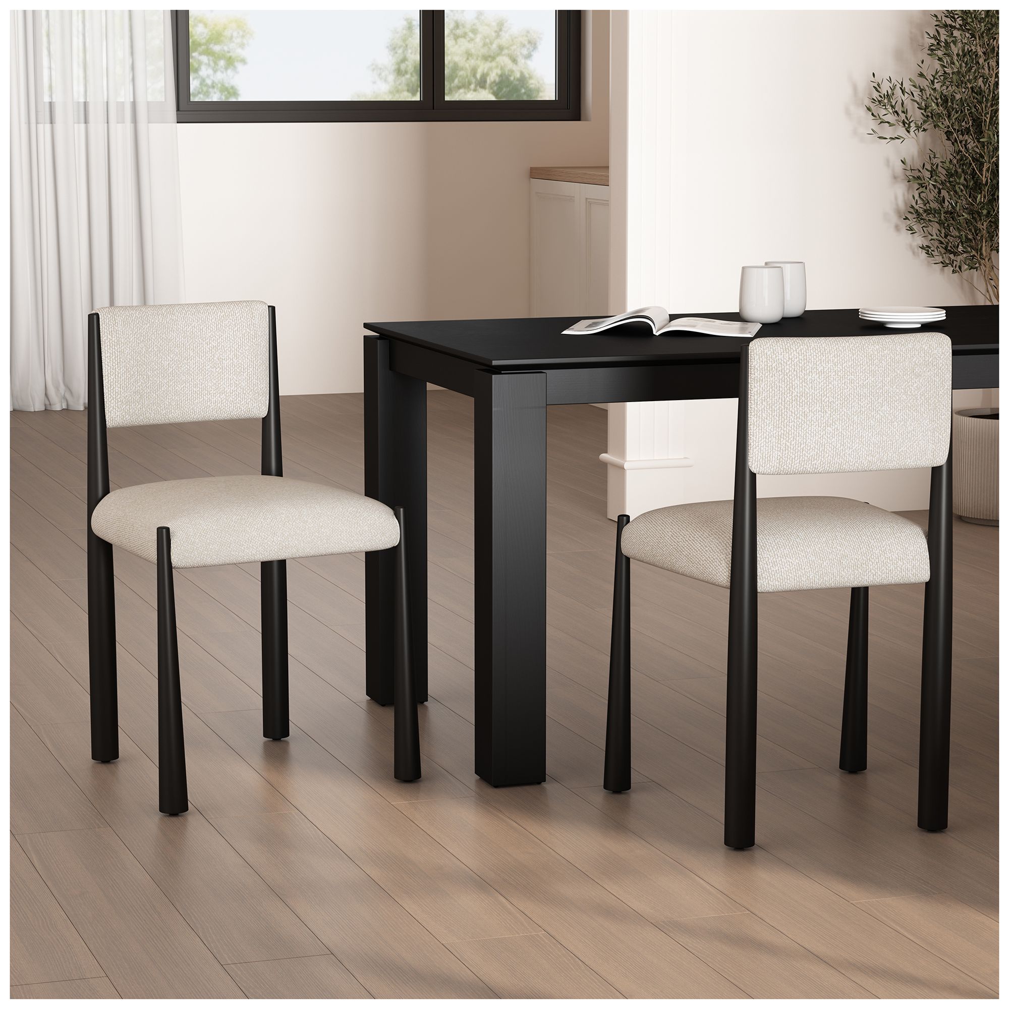 Lennor Mid-Century Modern Boucle Metal Side Chair in Cream - Set of 2