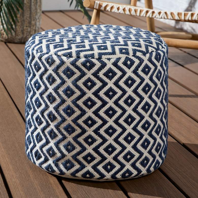 Image 1 Lenon Osbourne Navy Ivory Chevron Outdoor Pouf Ottoman