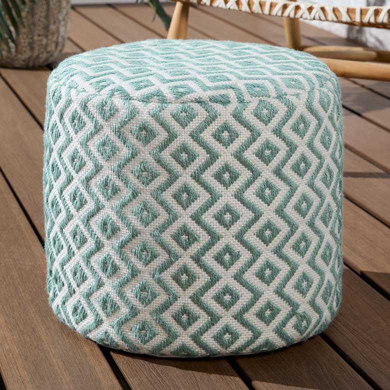 Image 1 Lenon Osbourne Teal Ivory Chevron Outdoor Pouf Ottoman