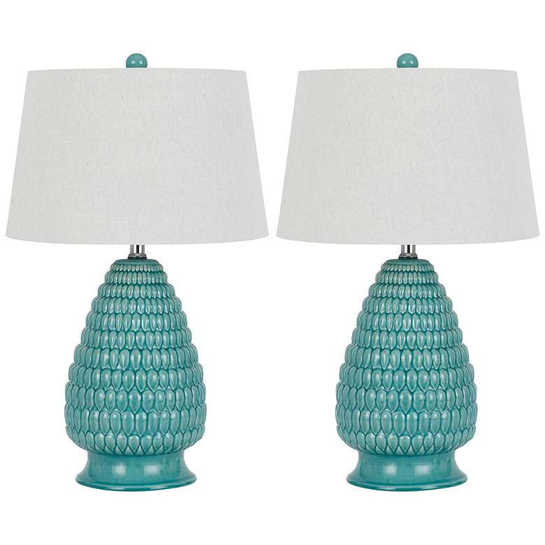 Image 1 Lenore Aqua Blue Pinecone Ceramic Table Lamp Set of 2