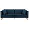 Lenox 90 In. Sofa in Blue Fabric and Brass Legs
