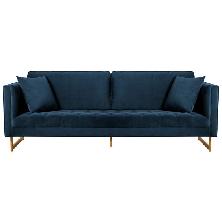 Image 1 Lenox 90 In. Sofa in Blue Fabric and Brass Legs