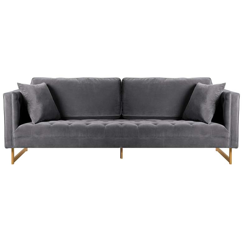 Image 1 Lenox 90 In. Sofa in Gray Fabric and Brass Legs