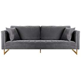 Image1 of Lenox 90 In. Sofa in Gray Fabric and Brass Legs