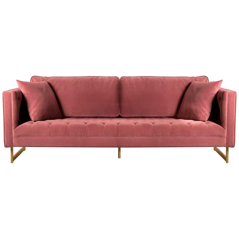Image 1 Lenox 90 In. Sofa in Pink Fabric and Brass Legs