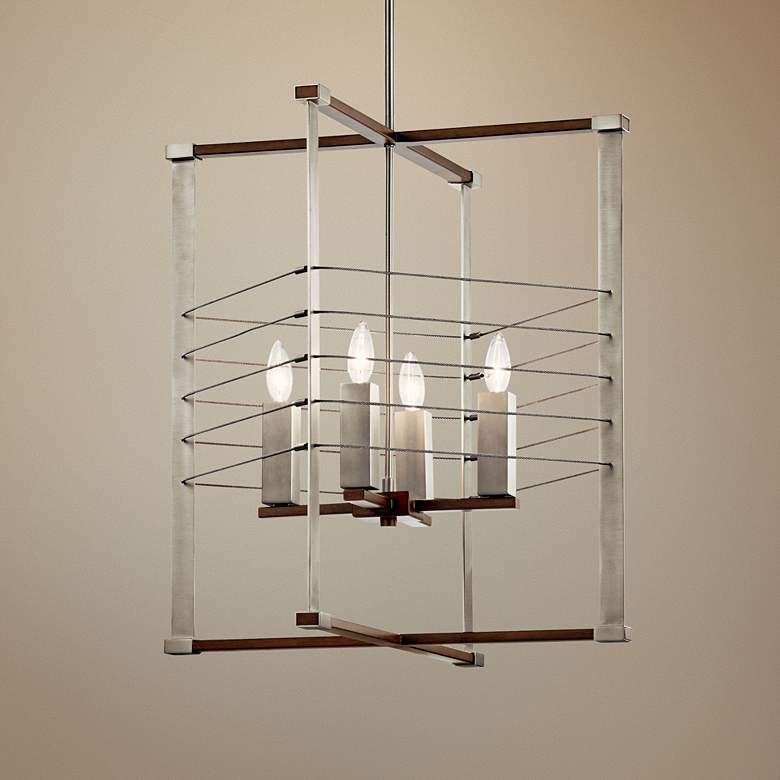 Image 1 Lente 25 inch Wide Brushed Nickel Auburn 4-Light Foyer Pendant