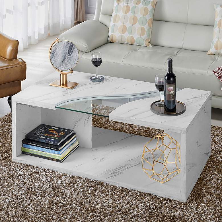 Image 5 Lenu 47 1/4 inch Wide Marble White Rectangular Coffee Table more views