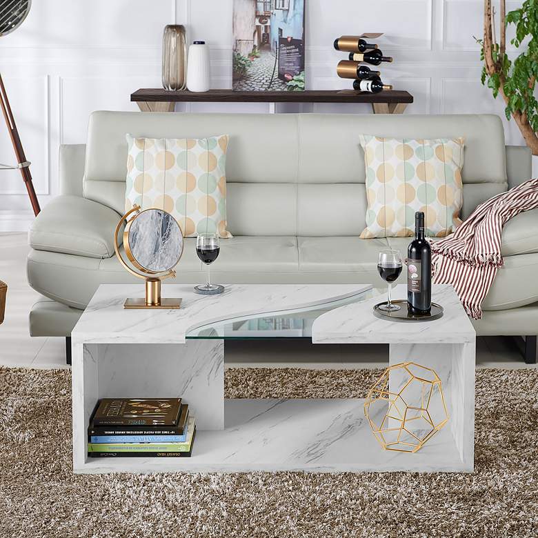 Image 6 Lenu 47 1/4" Wide Marble White Rectangular Coffee Table more views