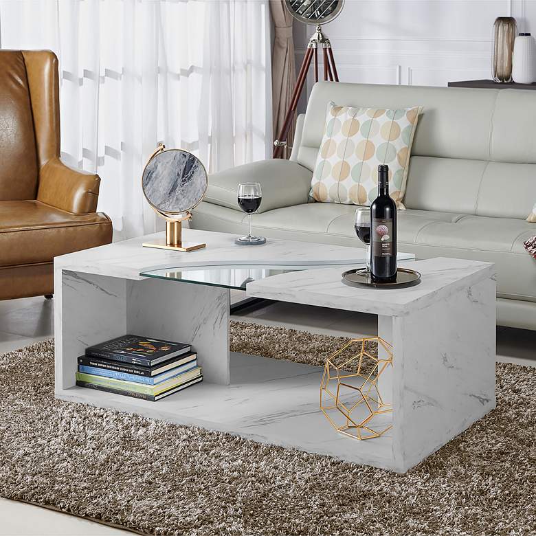 Image 7 Lenu 47 1/4 inch Wide Marble White Rectangular Coffee Table more views