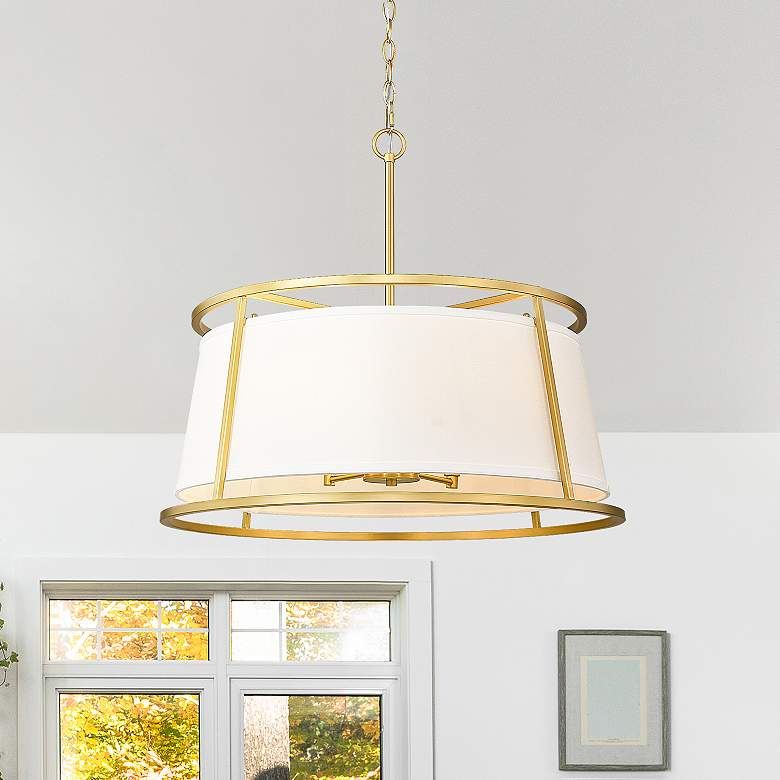 Image 2 Lenyx 26" Wide Rubbed Brass Drum Pendant Light