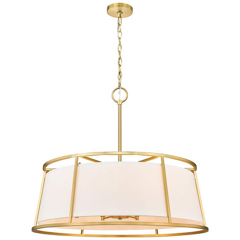 Image 3 Lenyx 32 inch Wide Modern Rubbed Brass Metal 8-Light Pendant Chandelier