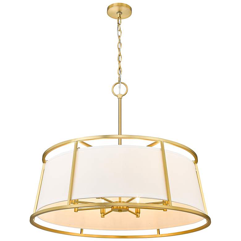 Image 7 Lenyx 32 inch Wide Modern Rubbed Brass Metal 8-Light Pendant Chandelier more views