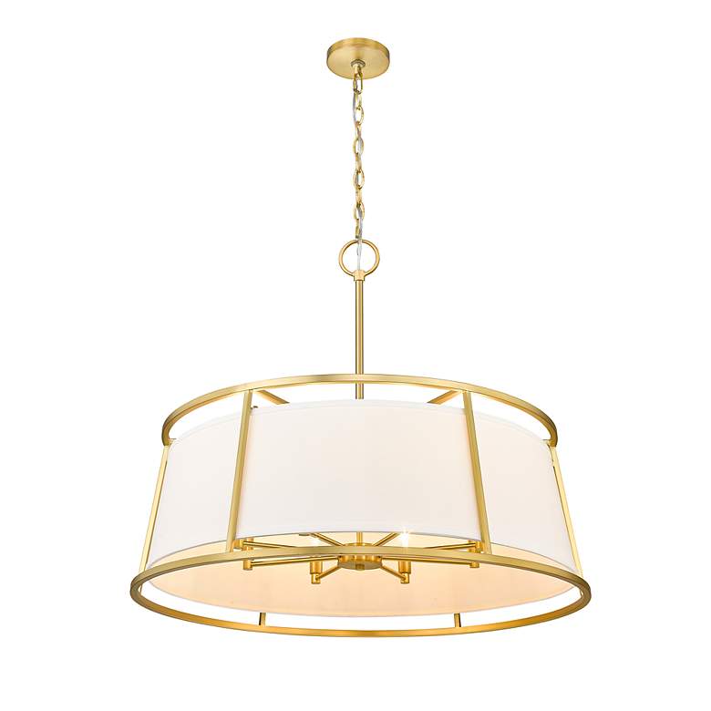 Image 7 Lenyx 32 inch Wide Modern Rubbed Brass Metal 8-Light Pendant Chandelier more views