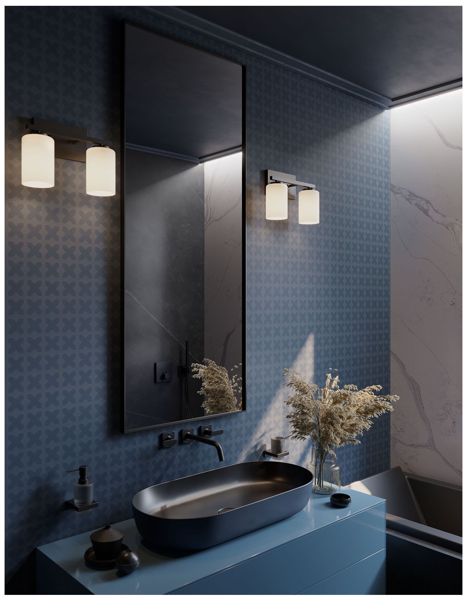 Image 2 Leo 13" Wide Black Vanity With Clear Glass Shade more views