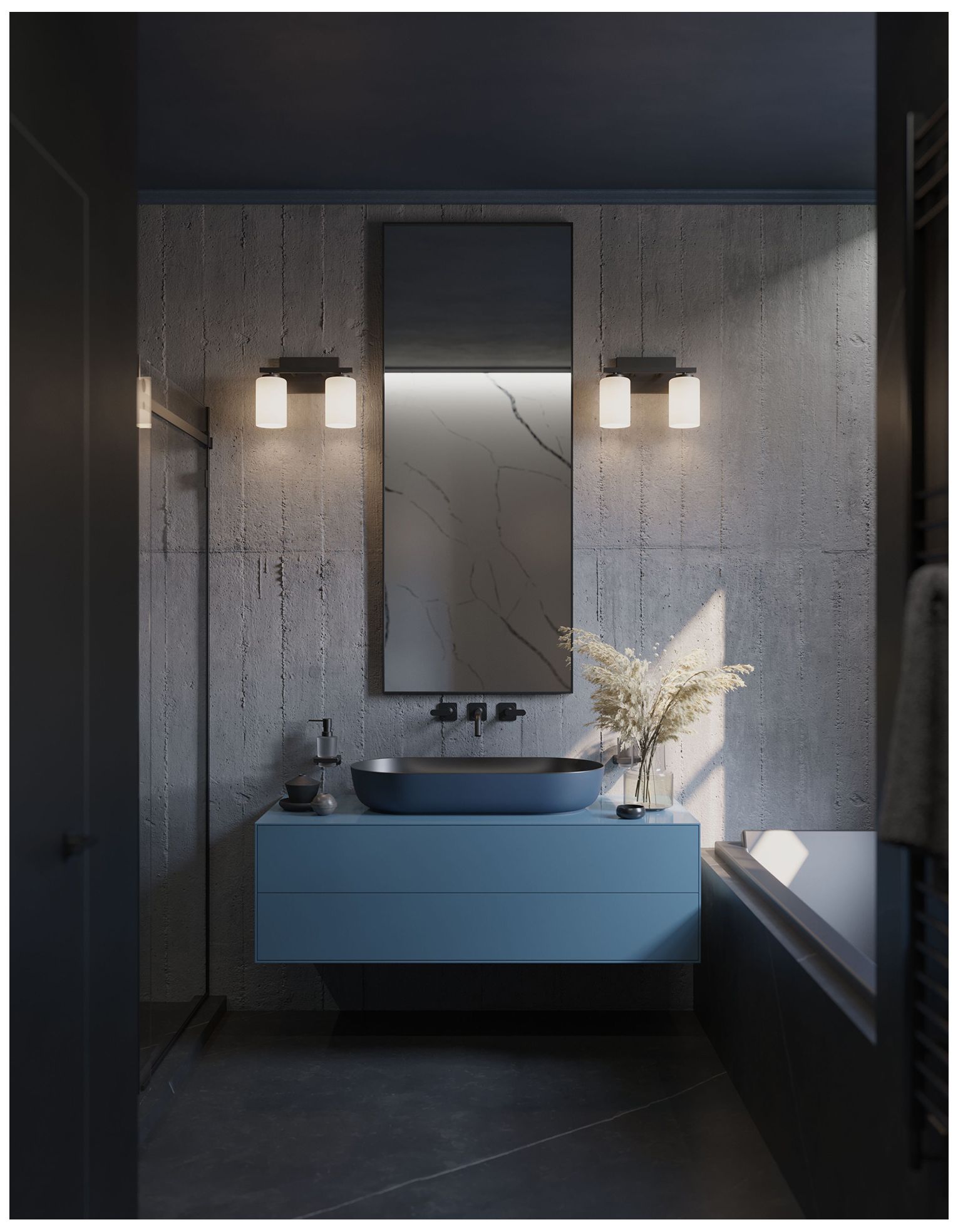 Image 3 Leo 13" Wide Black Vanity With Clear Glass Shade more views