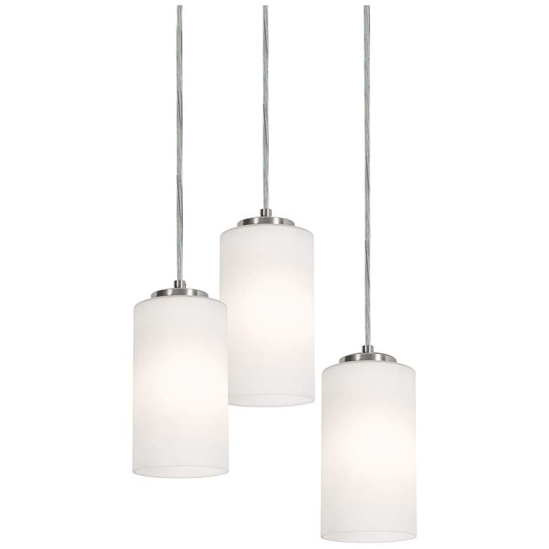 Image 1 Leo 18" Wide Satin Nickel 3-Light Cylinder Pendant