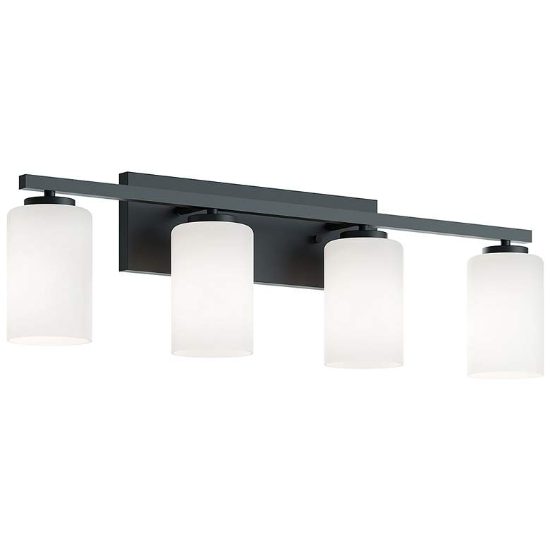 Image 1 Leo 31" Wide Black Vanity With Clear Glass Shade