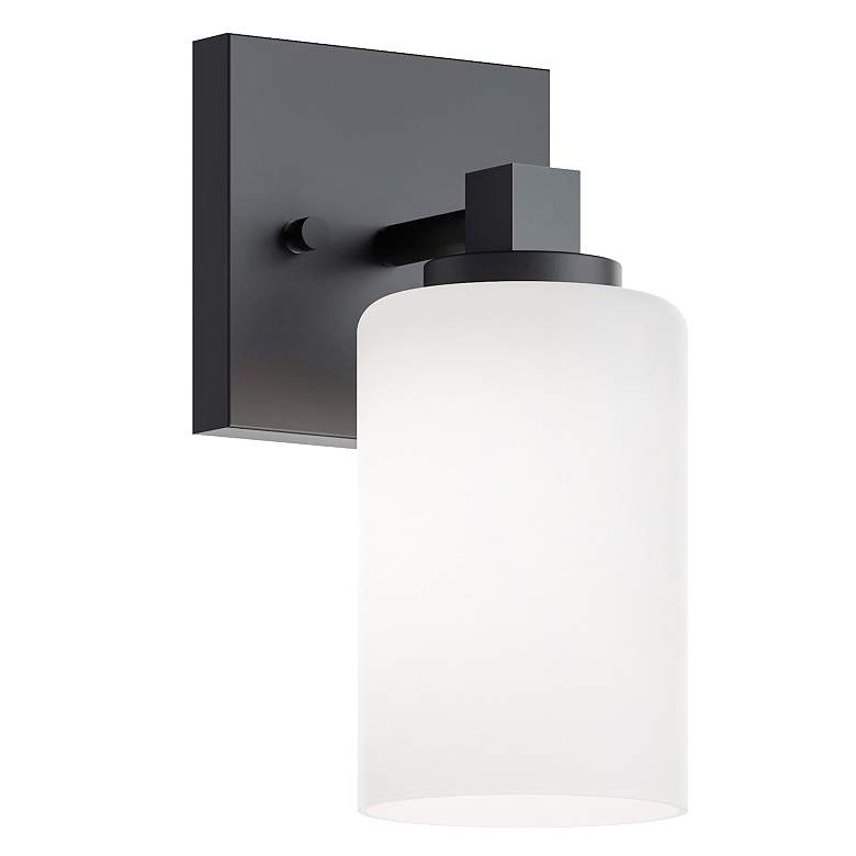 Image 1 Leo 8.63" High Black Wall Sconce With Clear Glass Shade