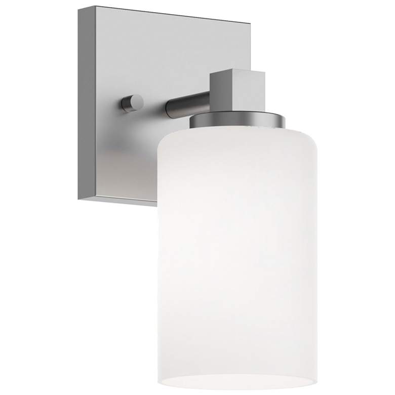 Image 2 Leo 8.63" High Satin Nickel Wall Sconce With Clear Glass Shade