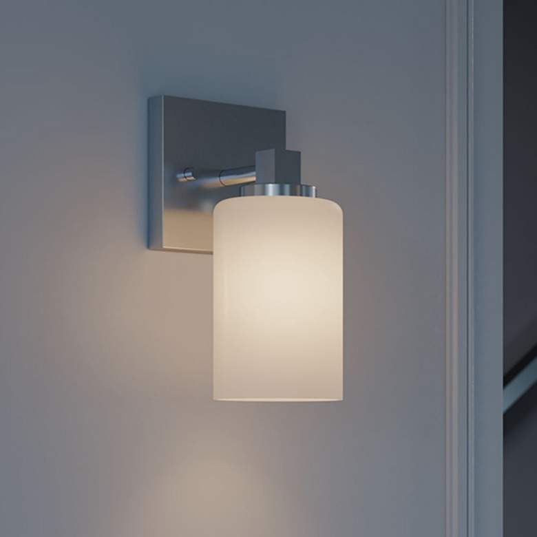 Image 1 Leo 8.63" High Satin Nickel Wall Sconce With Clear Glass Shade
