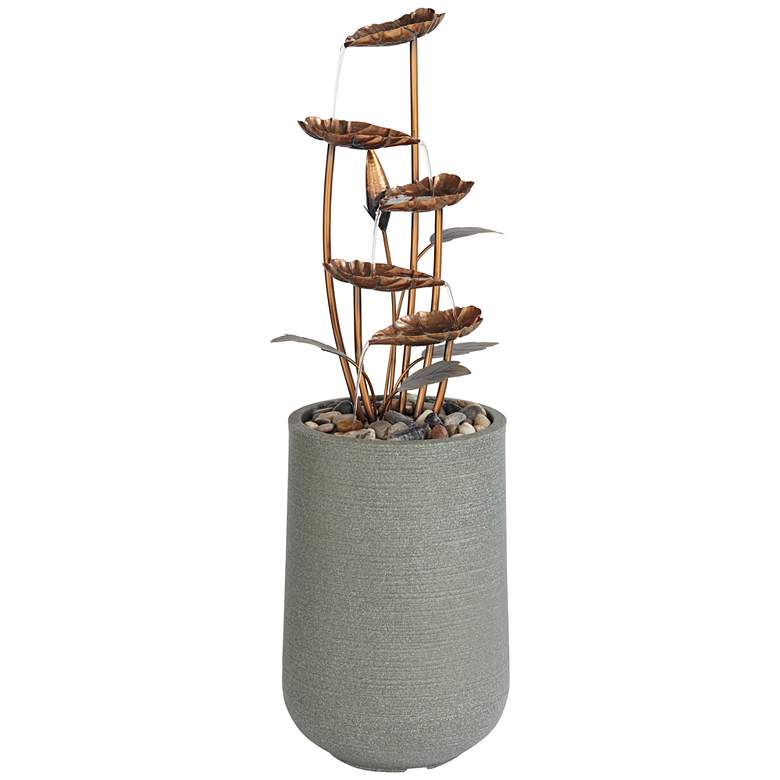 Image 3 Leonisis 38 1/2 inch Gray Stone and Metal Leaf Outdoor Plug-In Fountain