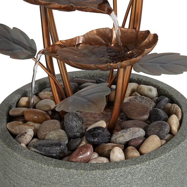 Image 5 Leonisis 38 1/2 inch Gray Stone and Metal Leaf Outdoor Plug-In Fountain more views