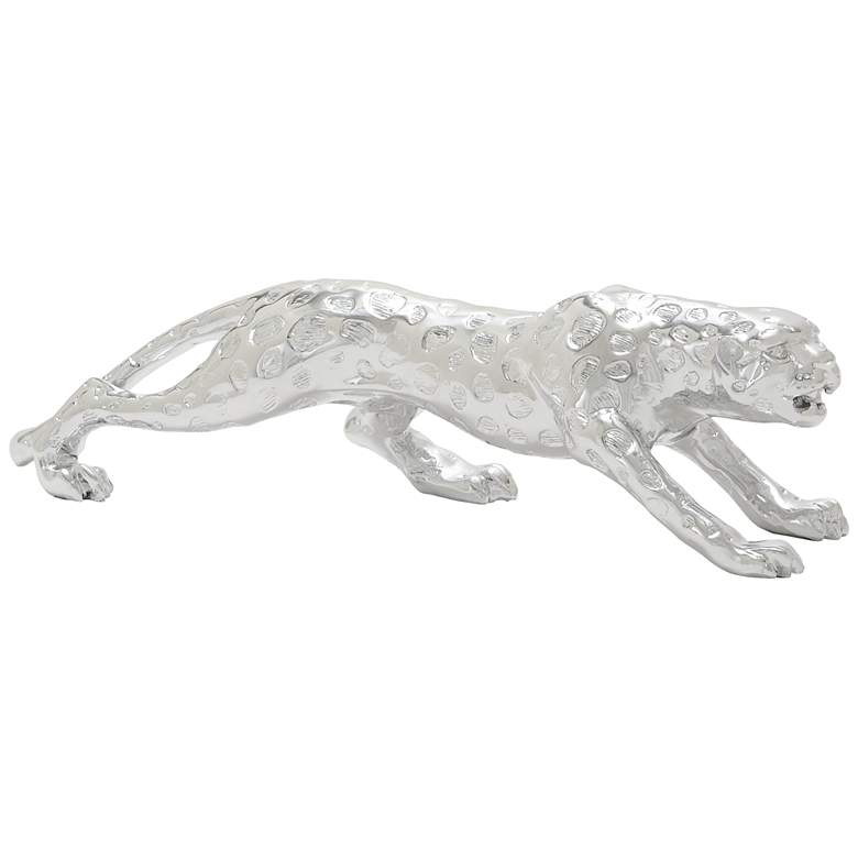Image 1 Leopard 22 inch Wide Textured Silver Electroplated Statue