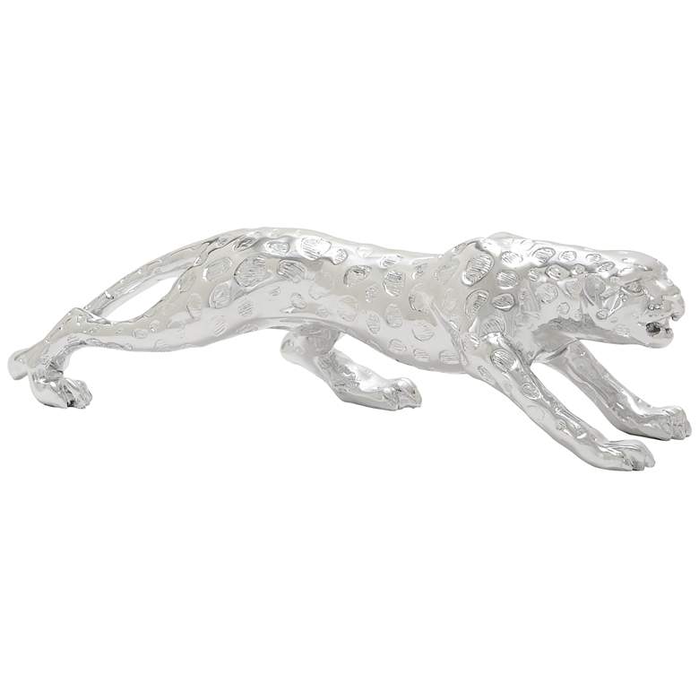 Image 1 Leopard 22" Wide Textured Silver Electroplated Statue