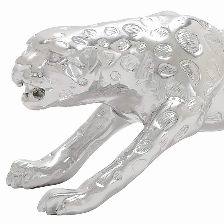 Image 2 Leopard 22 inch Wide Textured Silver Electroplated Statue more views