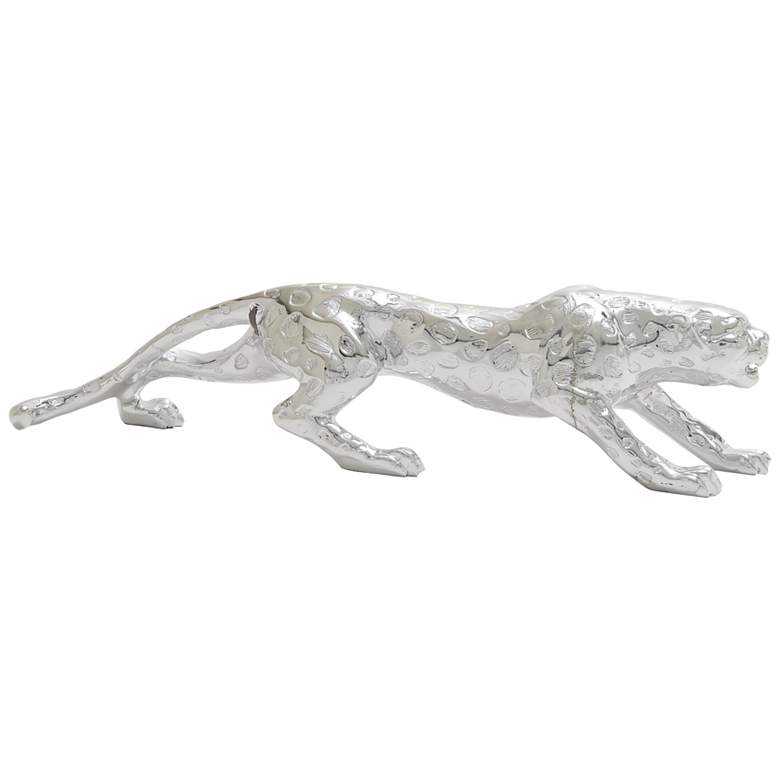 Image 3 Leopard 22 inch Wide Textured Silver Electroplated Statue more views